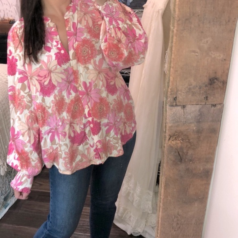 Karlie Floral Blouse in Pink and Orange